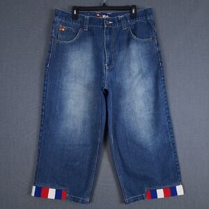 Vintage Raw Blue Baggy Jorts Mens 36 (Fits‎ 35x22) Blue Denim Shorts Y2K Skater